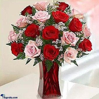 20 Red And Pink Roses In Glass Vase - Kapruka Product intGift00784