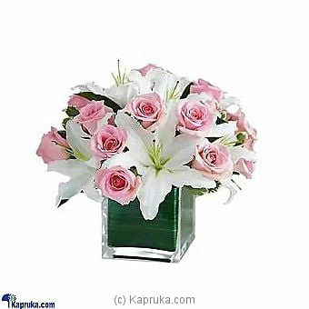 Vase Arrangement Of 2 White Lilies With 15 Pi - Kapruka Product intGift00791